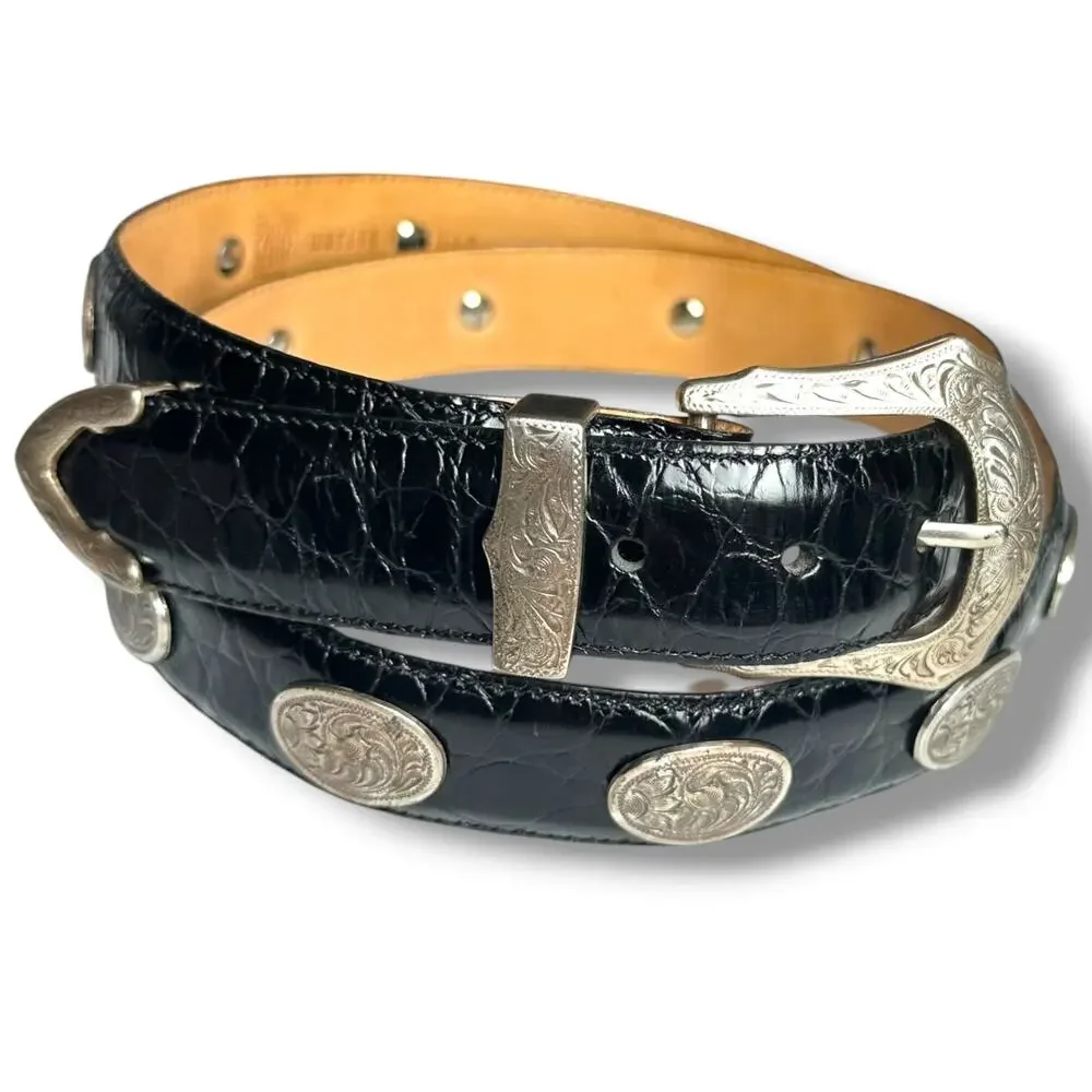 NWOT Martin Dingman Black Alligator Grain Calfskin Concho Western Belt USA Sz 40